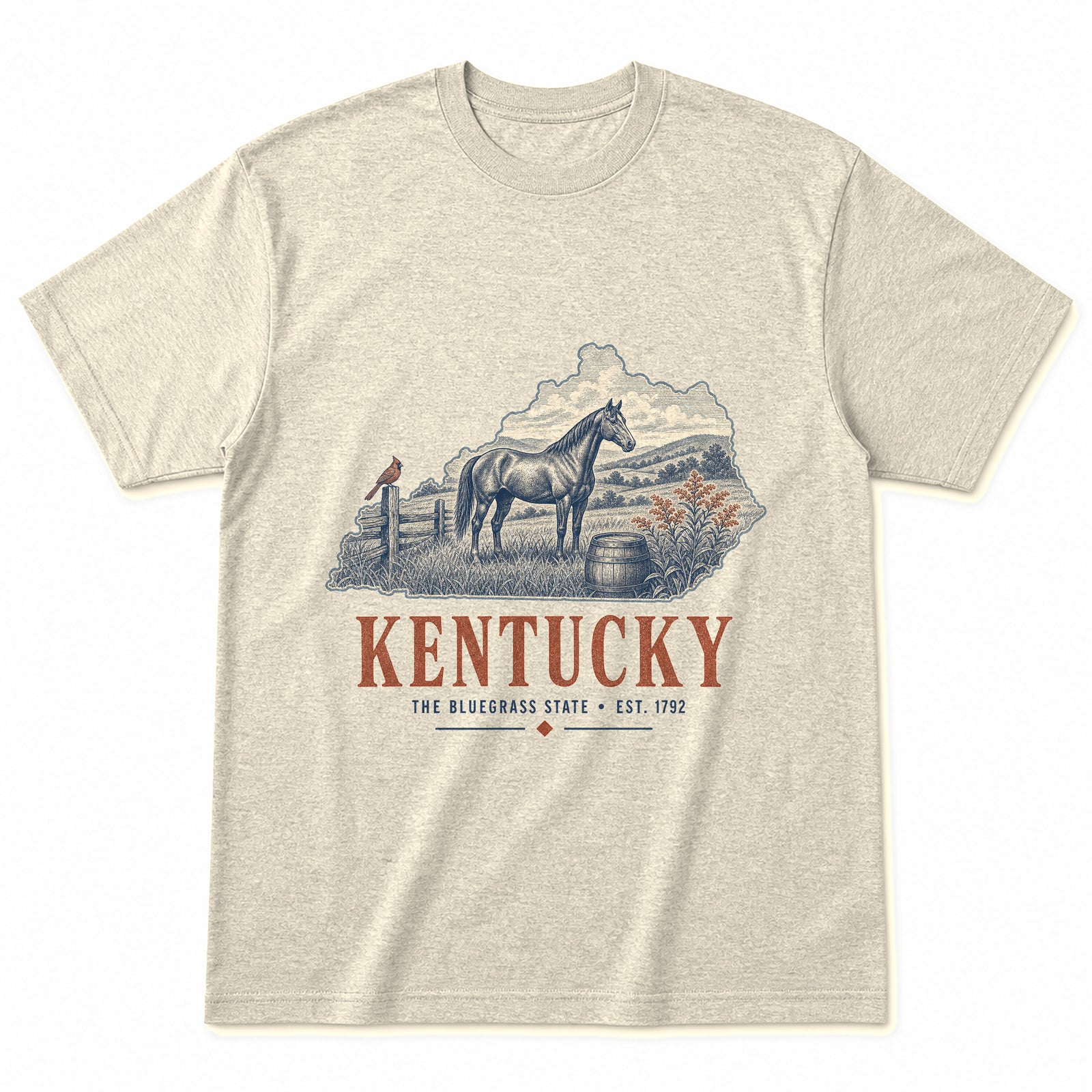 Vintage Kentucky State Graphic T-Shirt in Natural Cream, front view on a white background