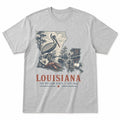 Vintage Louisiana State Graphic T-Shirt in Heather Gray, front view on a white background