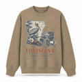 Vintage Louisiana State Graphic Crewneck Sweatshirt in Khaki, front view on a white background