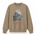 Vintage Maine State Graphic Crewneck Sweatshirt in Khaki, front view on a white background