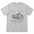 Vintage Maryland State Graphic T-Shirt in Heather Gray, front view on a white background