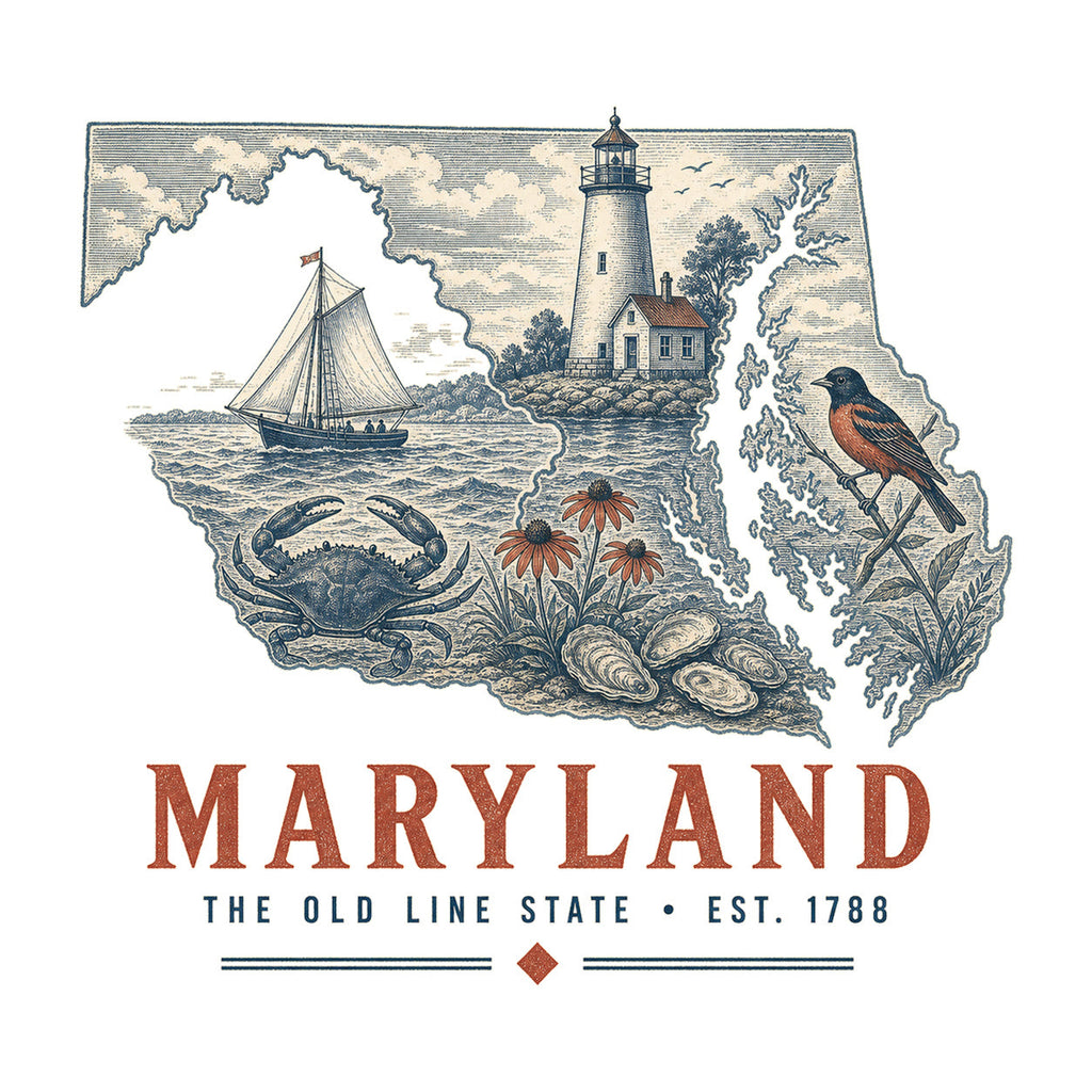 Maryland vintage state artwork on a white background
