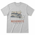 Vintage Massachusetts State Graphic T-Shirt in Heather Gray, front view on a white background