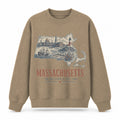 Vintage Massachusetts State Graphic Crewneck Sweatshirt in Khaki, front view on a white background