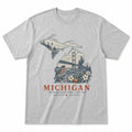 Vintage Michigan State Graphic T-Shirt in Heather Gray, front view on a white background