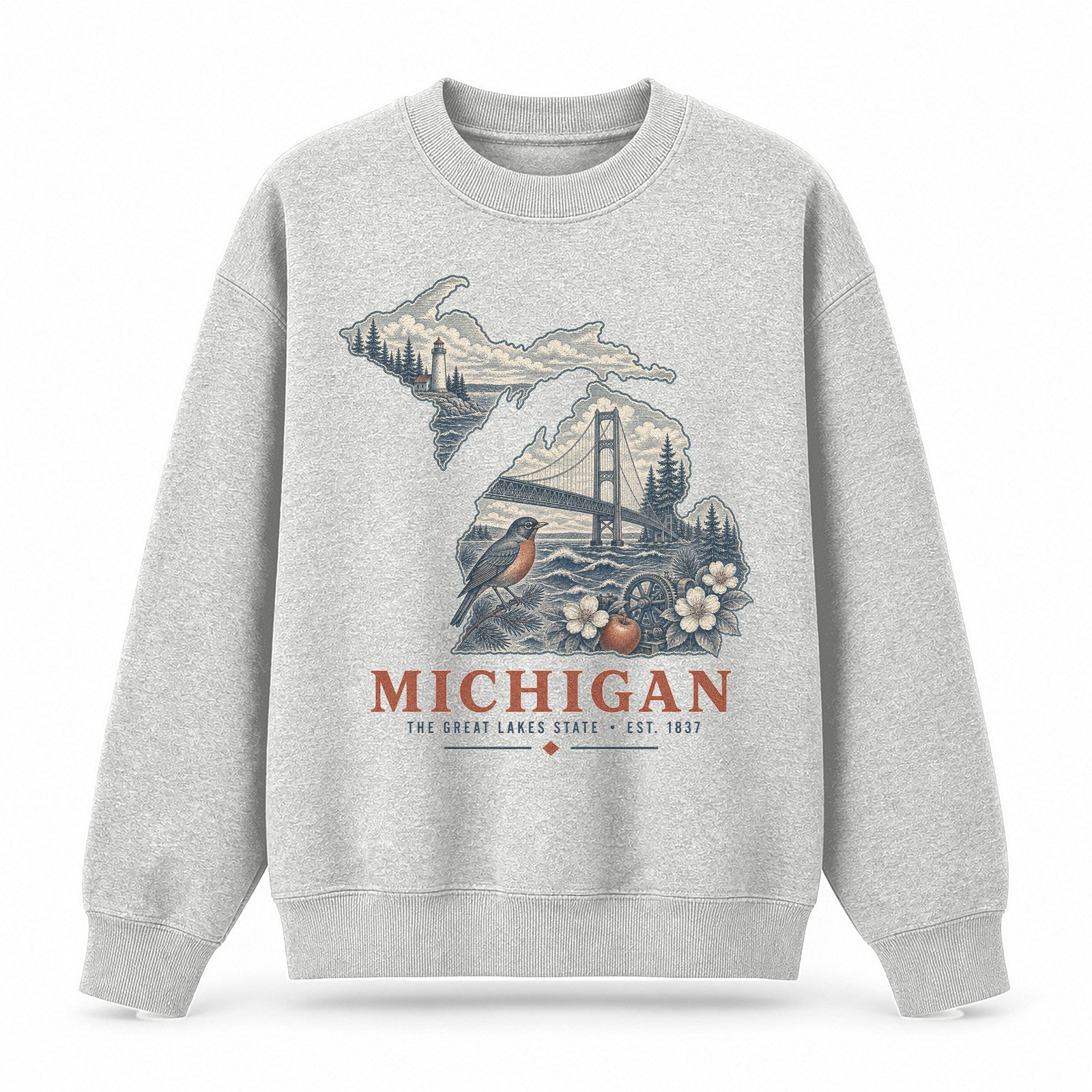 Vintage Michigan State Graphic Crewneck Sweatshirt in Light Gray, front view on a white background