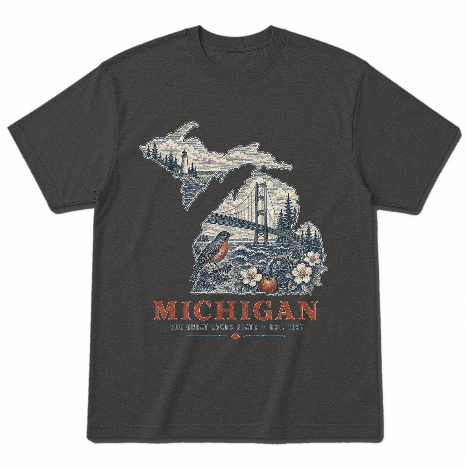 Vintage Michigan State Graphic T-Shirt in Vintage Charcoal, front view on a white background