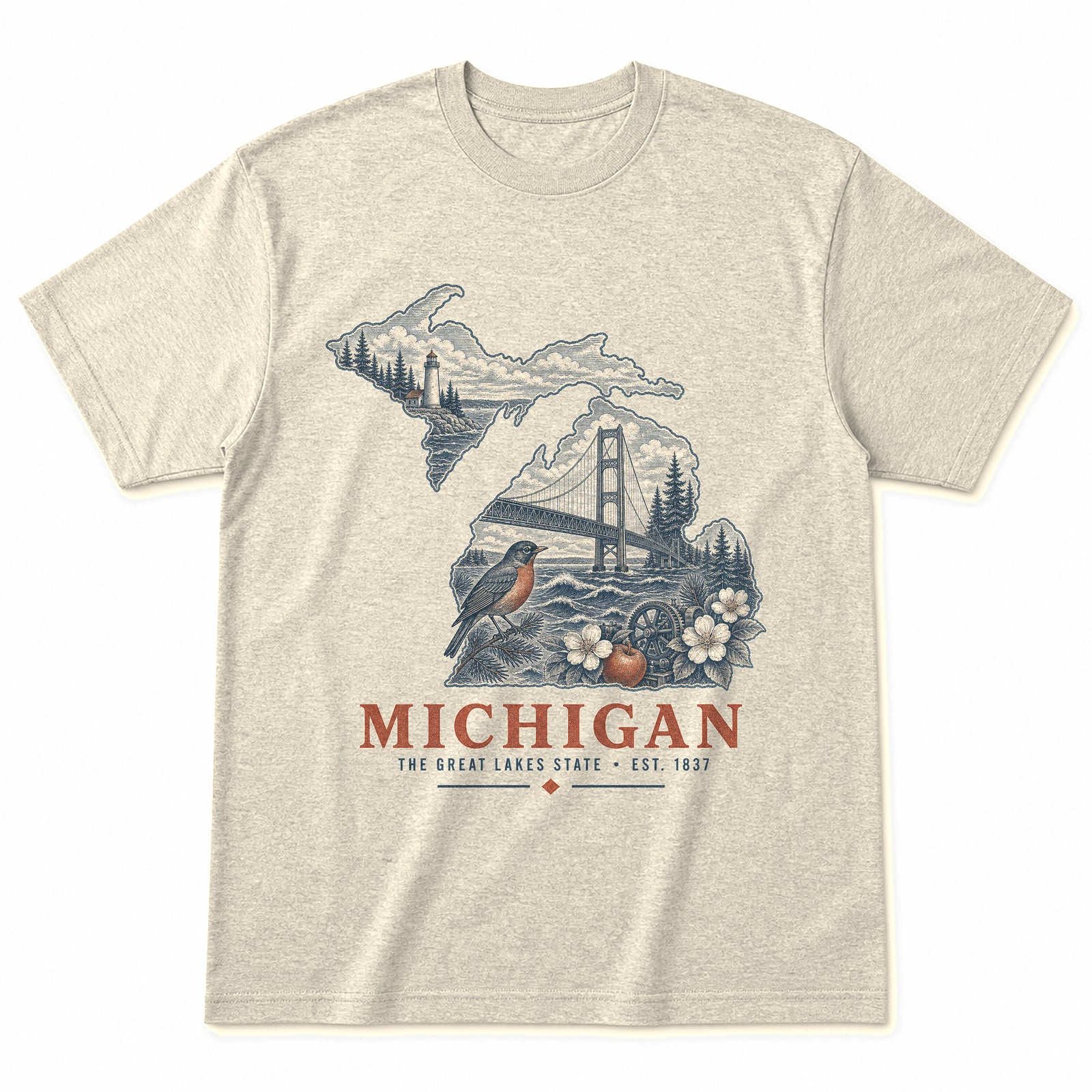 Vintage Michigan State Graphic T-Shirt in Natural Cream, front view on a white background