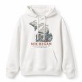 Vintage Michigan State Graphic Pullover Hoodie in White, front view on a white background
