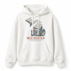 Vintage Michigan State Graphic Pullover Hoodie in White, front view on a white background
