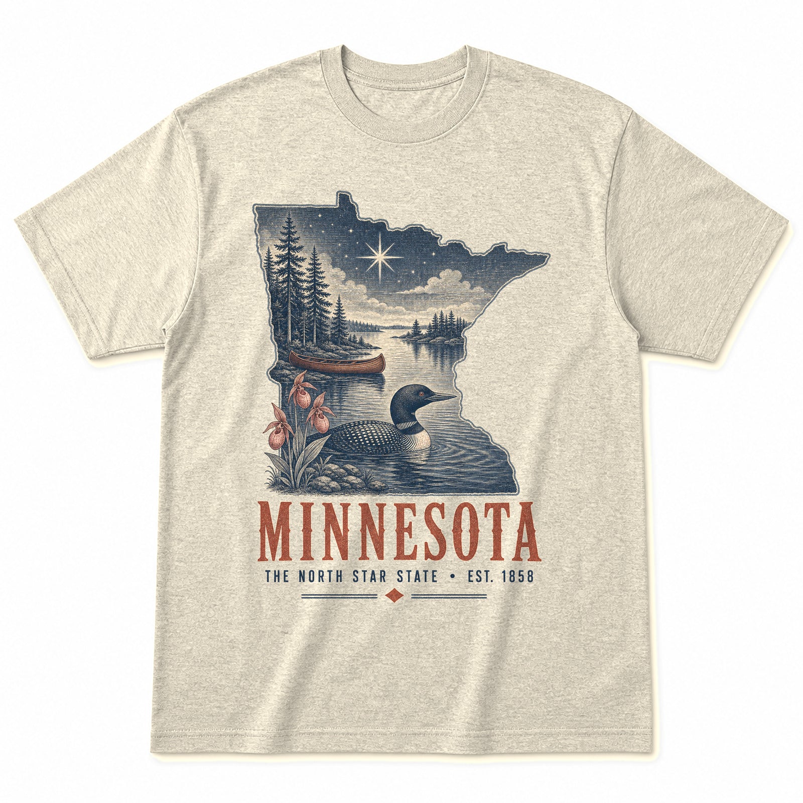 Vintage Minnesota State Graphic T-Shirt in Natural Cream, front view on a white background