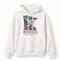 Vintage Minnesota State Graphic Pullover Hoodie in White, front view on a white background