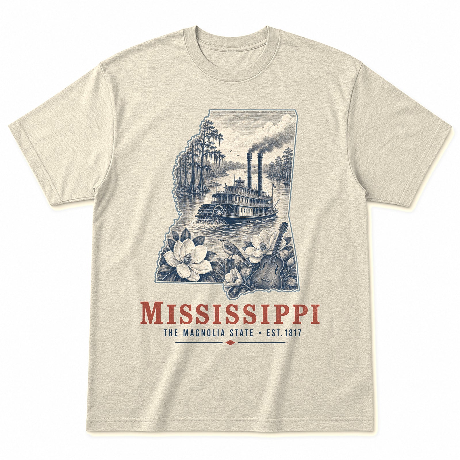 Vintage Mississippi State Graphic T-Shirt in Natural Cream, front view on a white background
