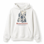 Vintage Mississippi State Graphic Pullover Hoodie in White, front view on a white background