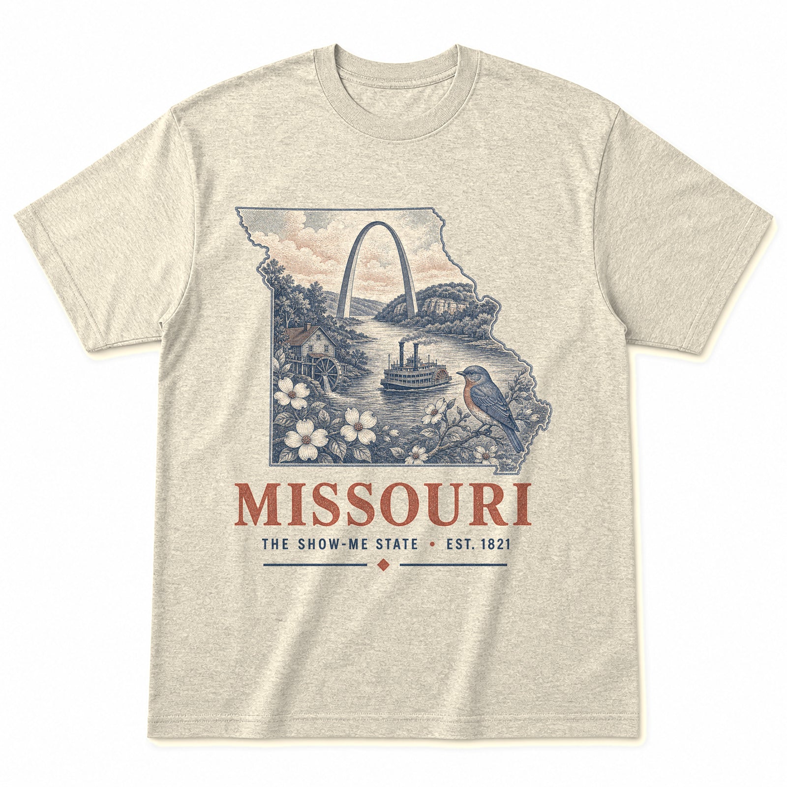 Vintage Missouri State Graphic T-Shirt in Natural Cream, front view on a white background
