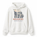 Vintage Missouri State Graphic Pullover Hoodie in White, front view on a white background