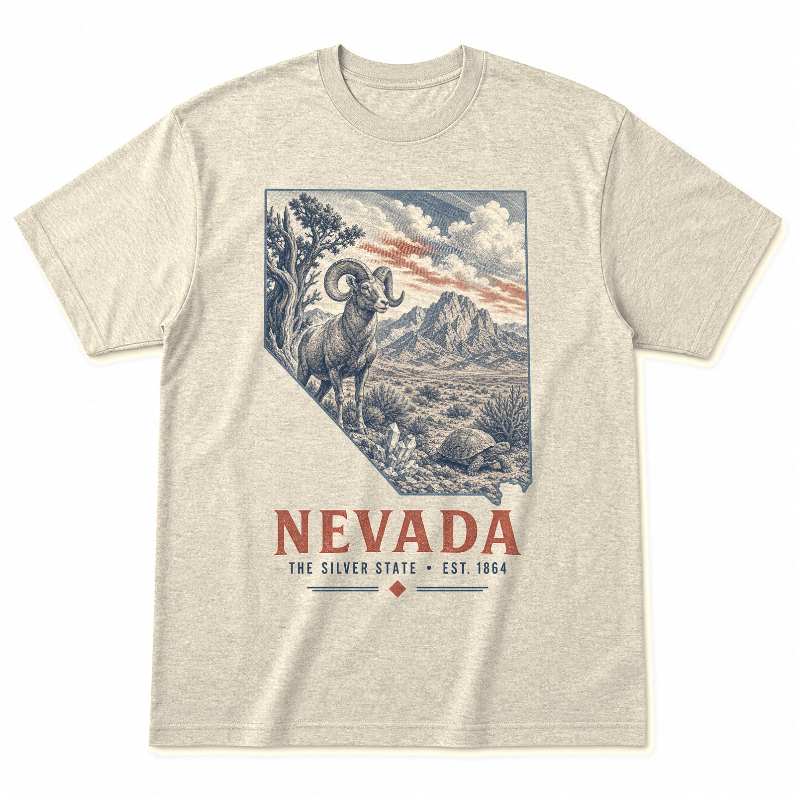Vintage Nevada State Graphic T-Shirt in Natural Cream, front view on a white background