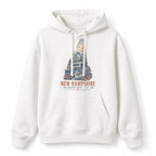 Vintage New Hampshire State Graphic Pullover Hoodie in White, front view on a white background