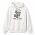 Vintage New Jersey State Graphic Pullover Hoodie in White, front view on a white background