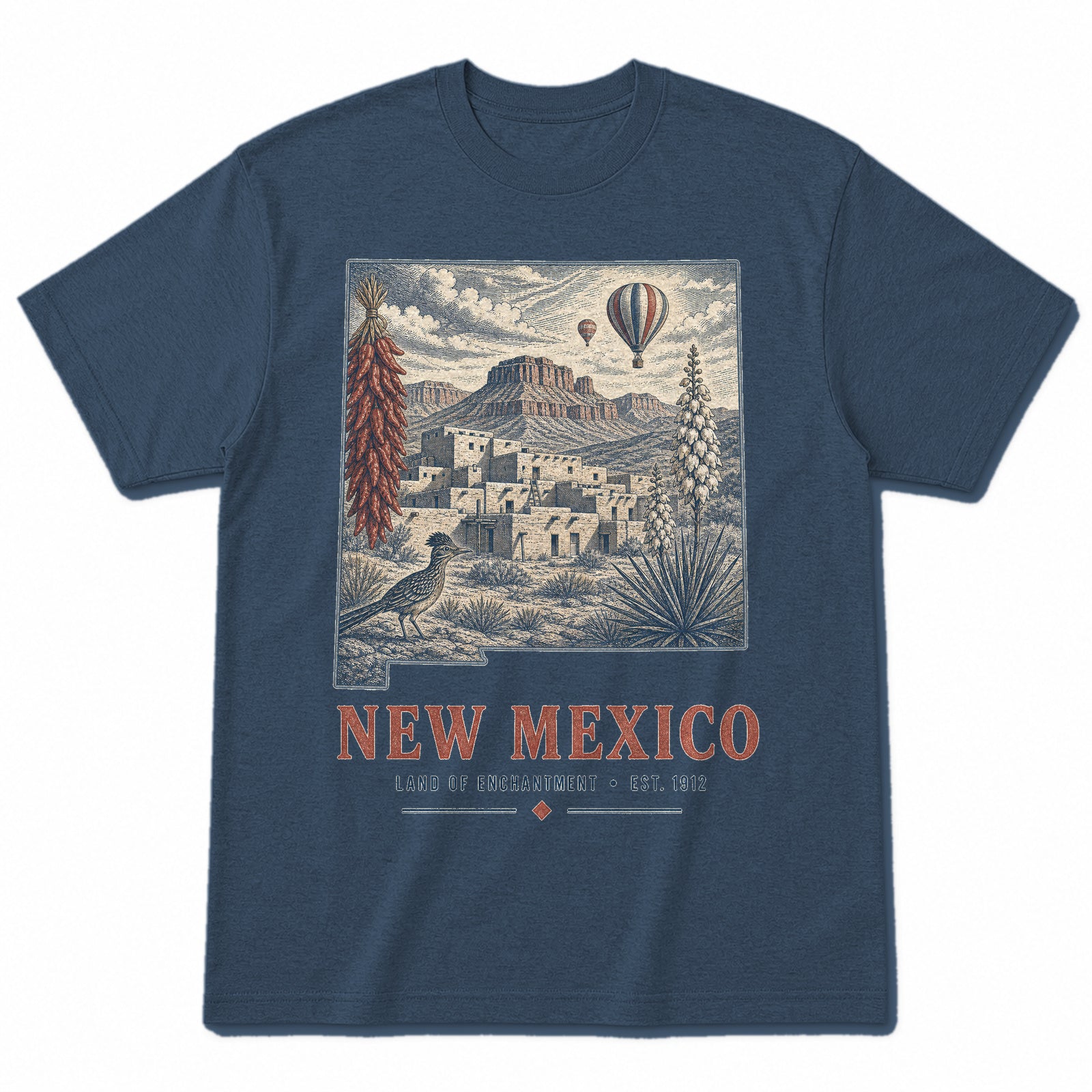 Vintage New Mexico State Graphic T-Shirt in Washed Navy, front view on a white background