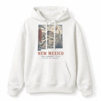 Vintage New Mexico State Graphic Pullover Hoodie in White, front view on a white background