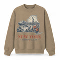 Vintage New York State Graphic Crewneck Sweatshirt in Khaki, front view on a white background