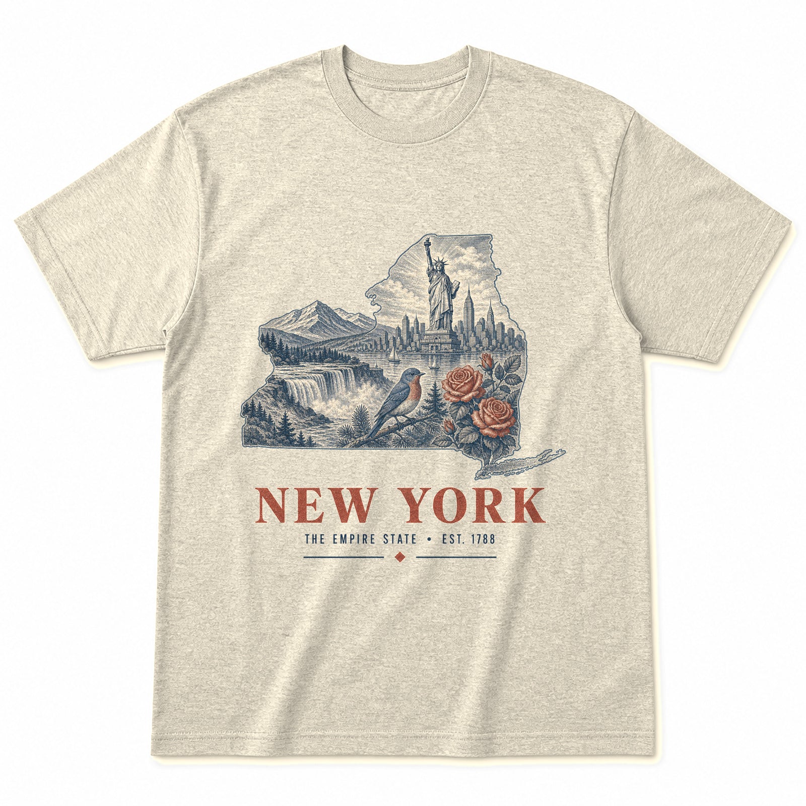 Vintage New York State Graphic T-Shirt in Natural Cream, front view on a white background