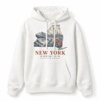 Vintage New York State Graphic Pullover Hoodie in White, front view on a white background