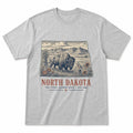 Vintage North Dakota State Graphic T-Shirt in Heather Gray, front view on a white background