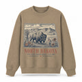 Vintage North Dakota State Graphic Crewneck Sweatshirt in Khaki, front view on a white background