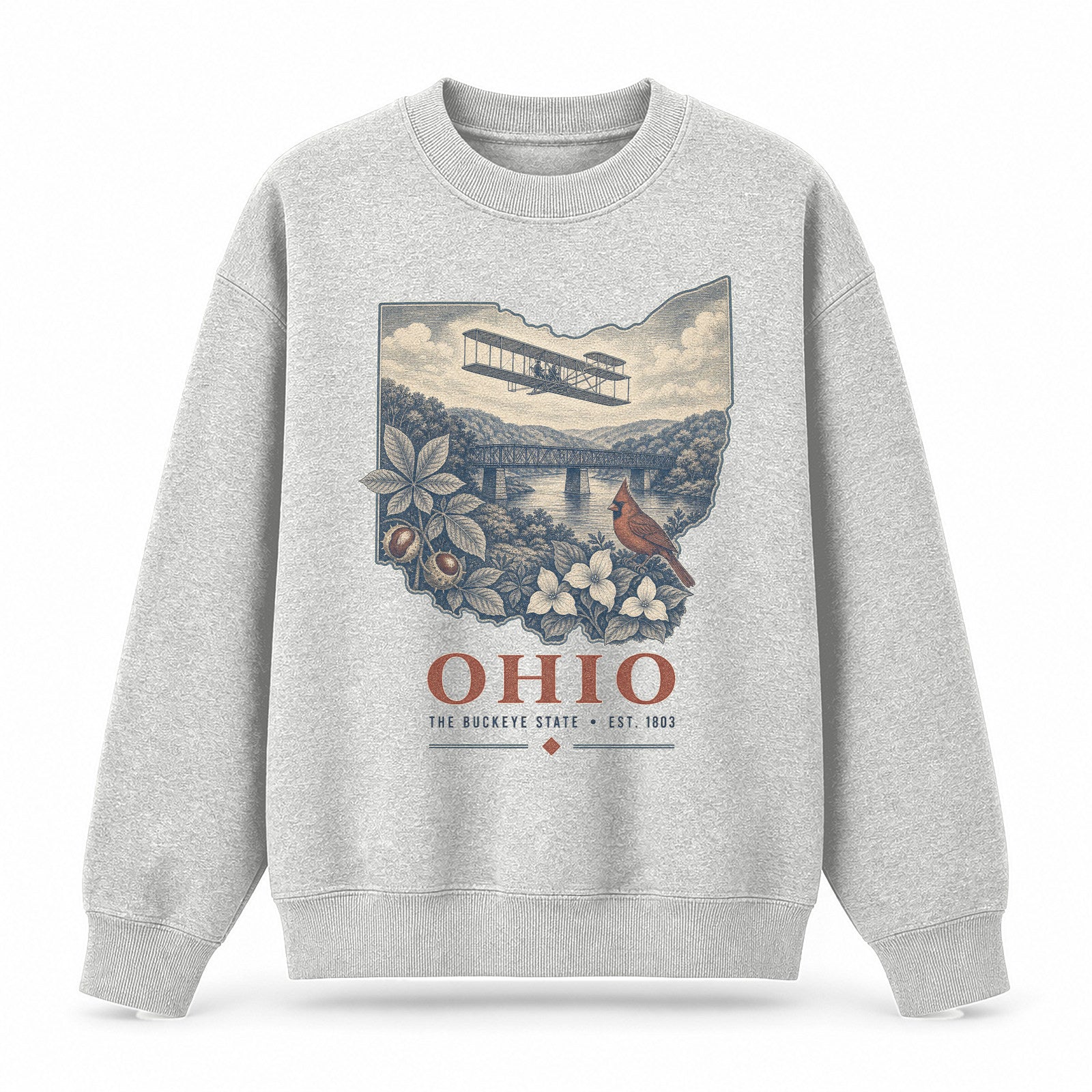 Vintage Ohio State Graphic Crewneck Sweatshirt in Light Gray, front view on a white background