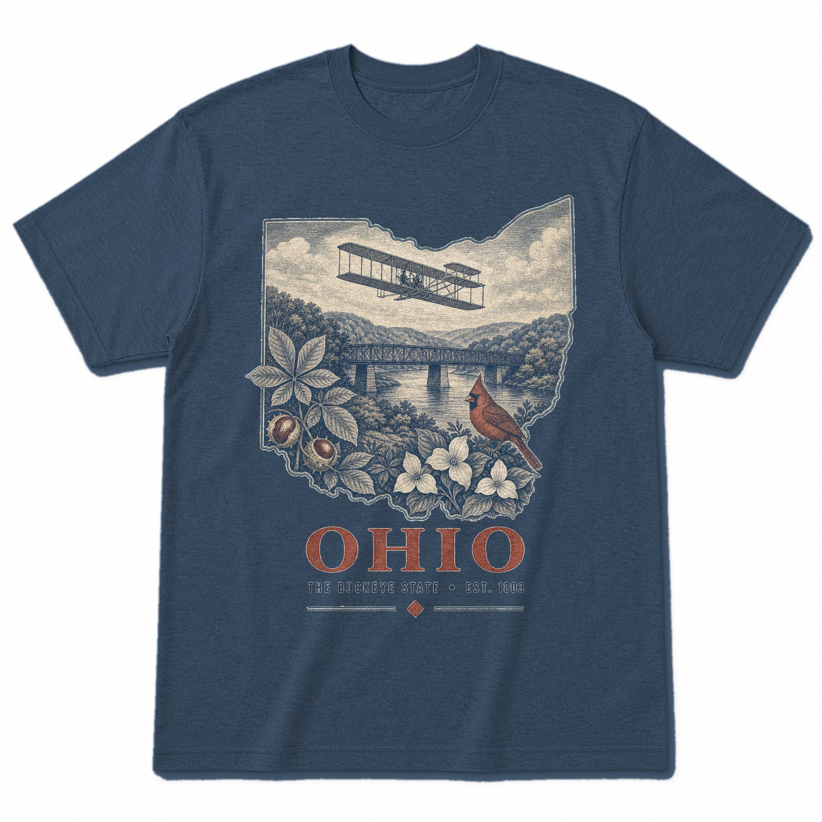 Vintage Ohio State Graphic T-Shirt in Washed Navy, front view on a white background