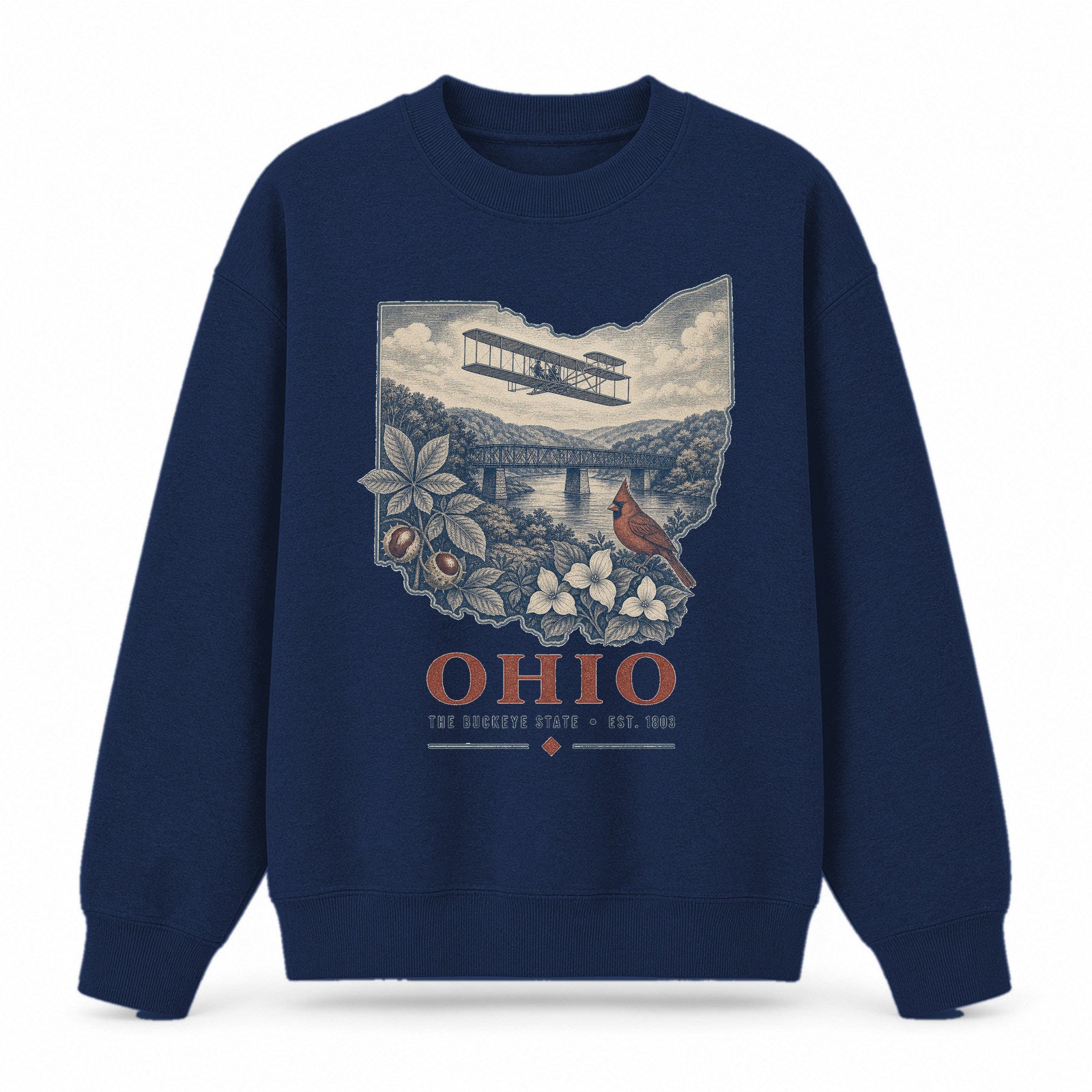 Vintage Ohio State Graphic Crewneck Sweatshirt in Navy, front view on a white background