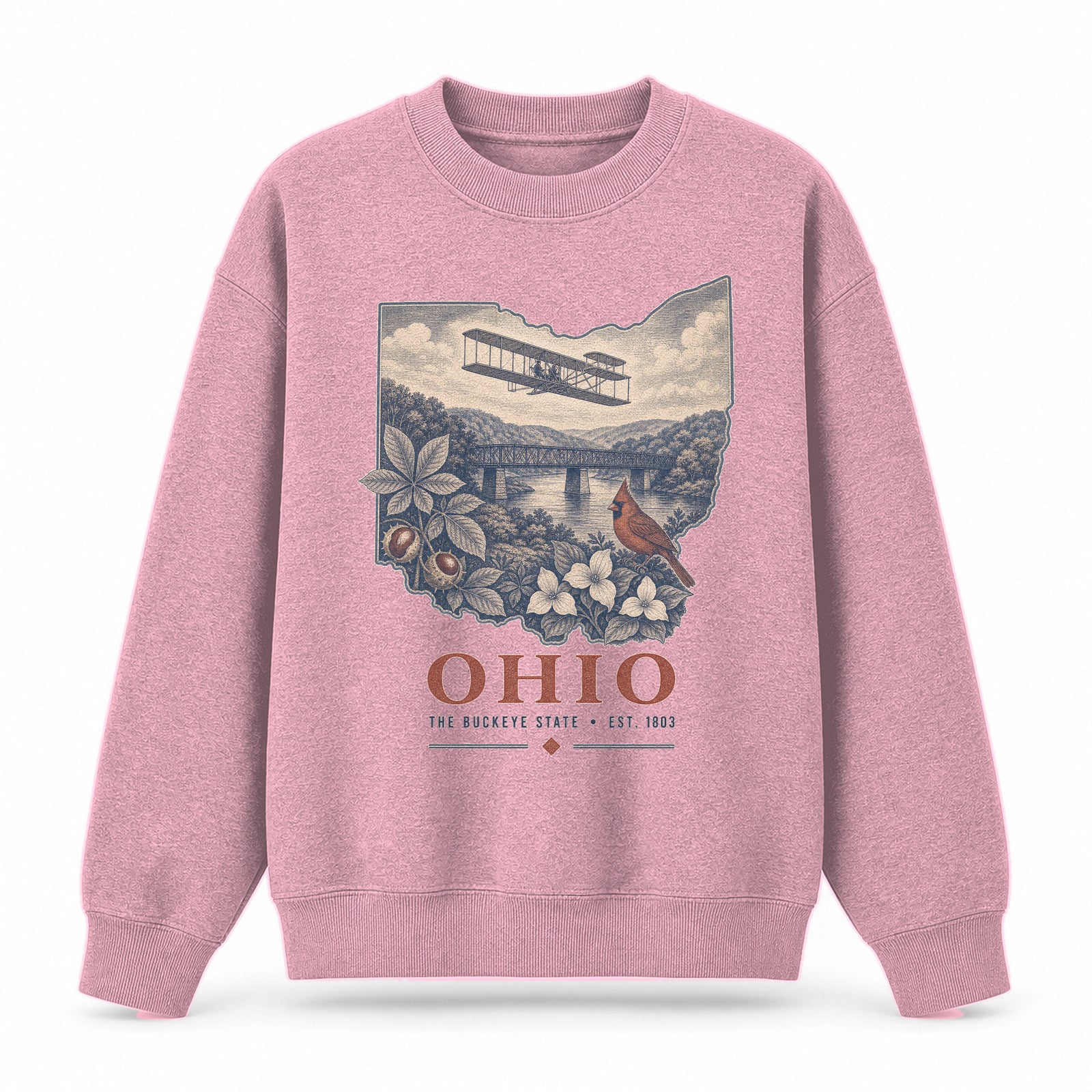 Vintage Ohio State Graphic Crewneck Sweatshirt in Pink, front view on a white background
