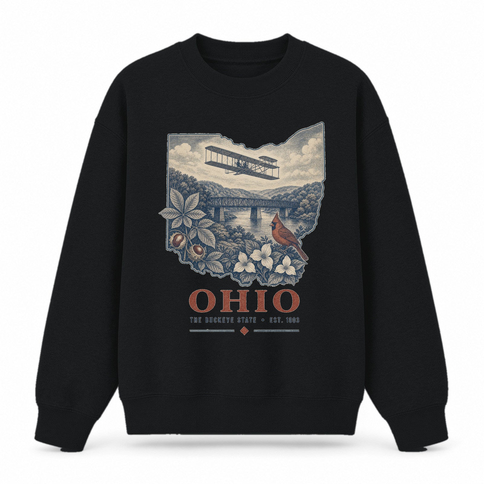 Vintage Ohio State Graphic Crewneck Sweatshirt in Black, front view on a white background