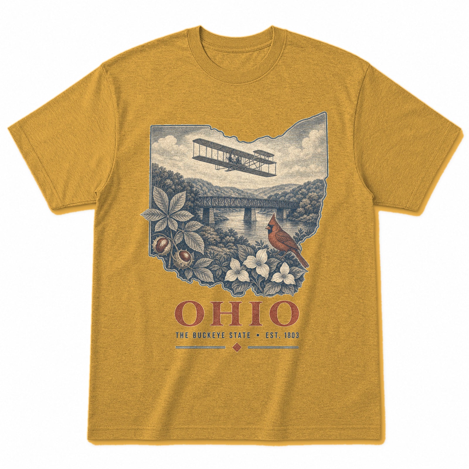Vintage Ohio State Graphic T-Shirt in Vintage Mustard Yellow, front view on a white background