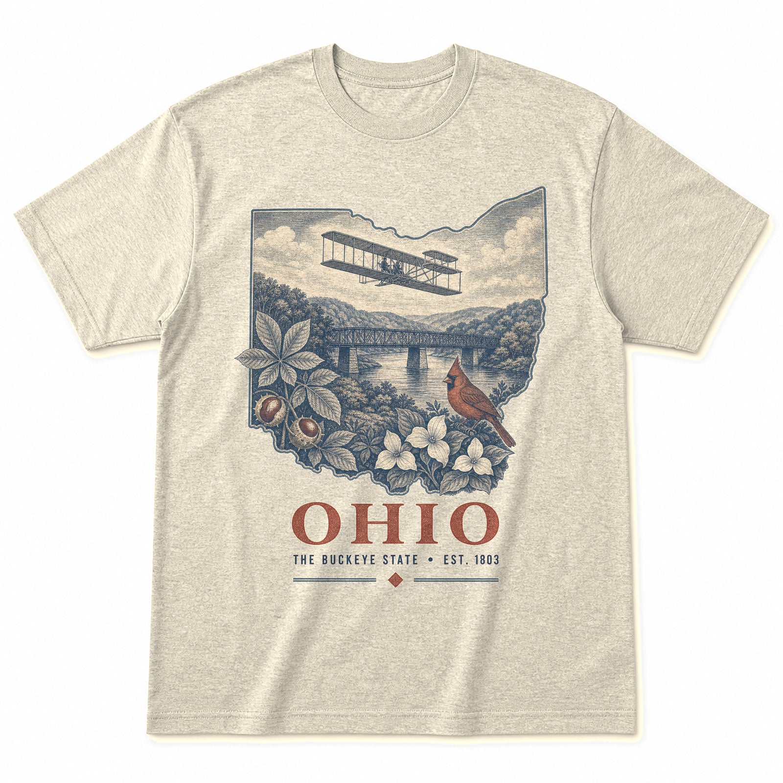 Vintage Ohio State Graphic T-Shirt in Natural Cream, front view on a white background