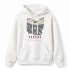 Vintage Ohio State Graphic Pullover Hoodie in White, front view on a white background