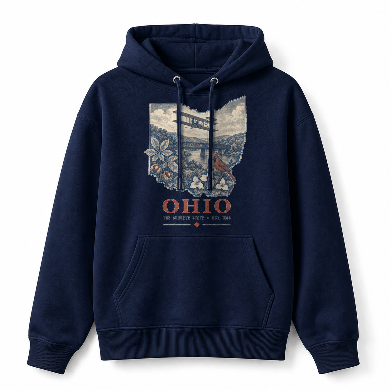Vintage Ohio State Graphic Pullover Hoodie in Navy, front view on a white background
