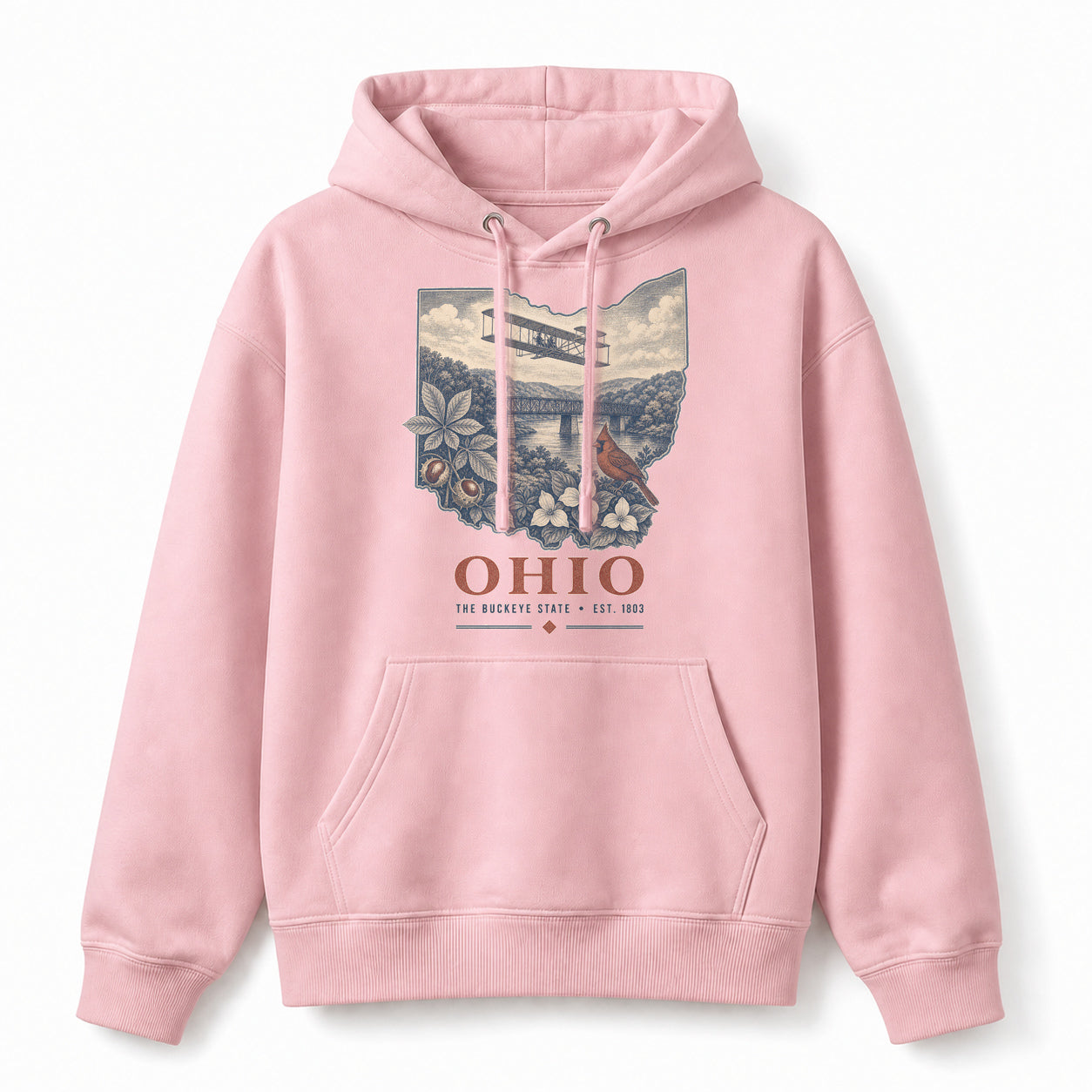 Vintage Ohio State Graphic Pullover Hoodie in Light Pink, front view on a white background