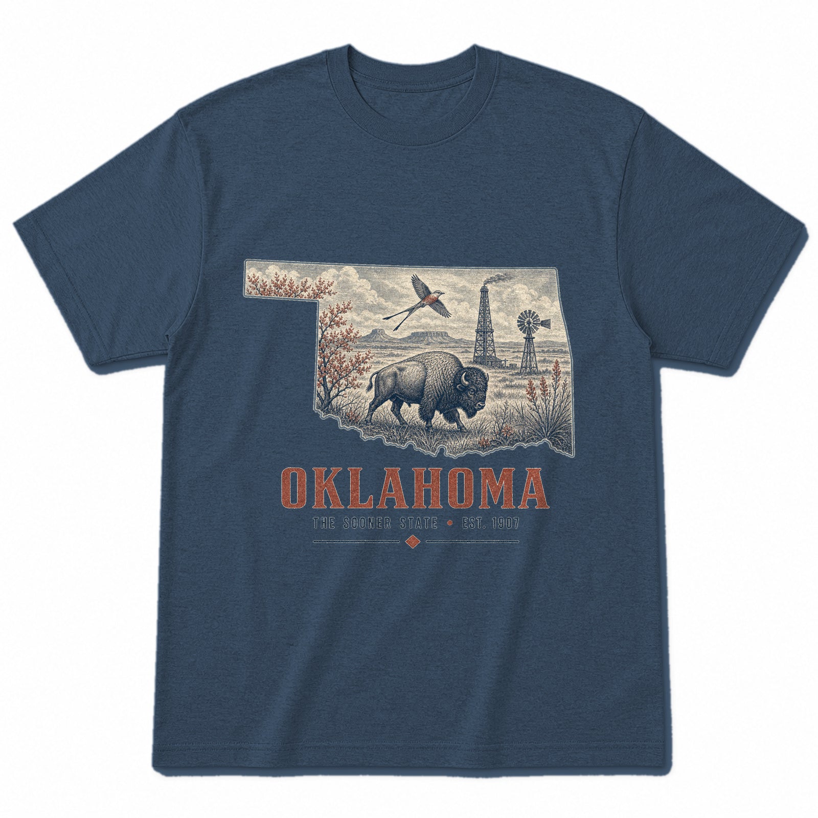 Vintage Oklahoma State Graphic T-Shirt in Washed Navy, front view on a white background
