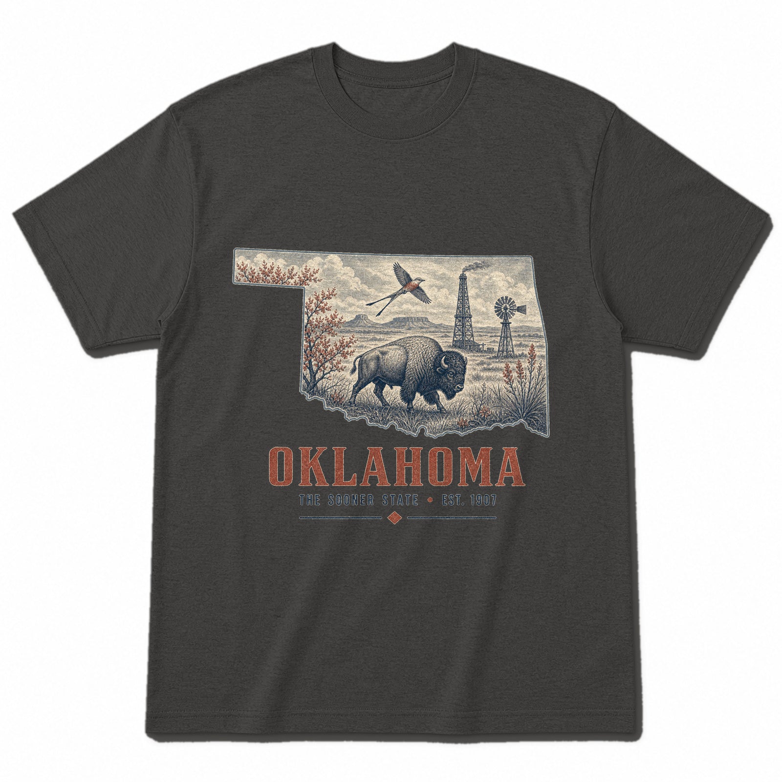 Vintage Oklahoma State Graphic T-Shirt in Vintage Charcoal, front view on a white background