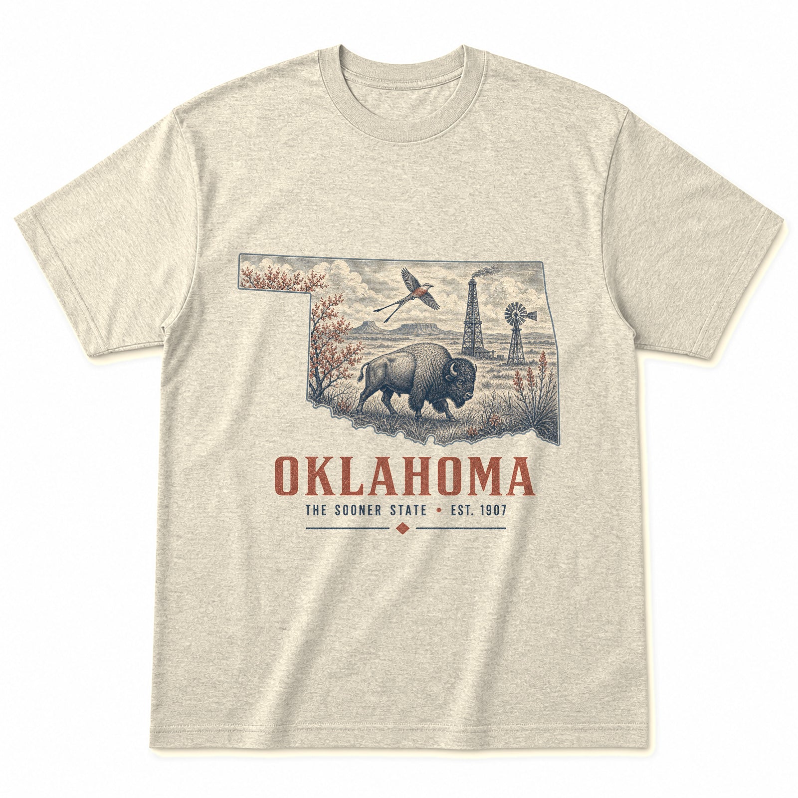 Vintage Oklahoma State Graphic T-Shirt in Natural Cream, front view on a white background
