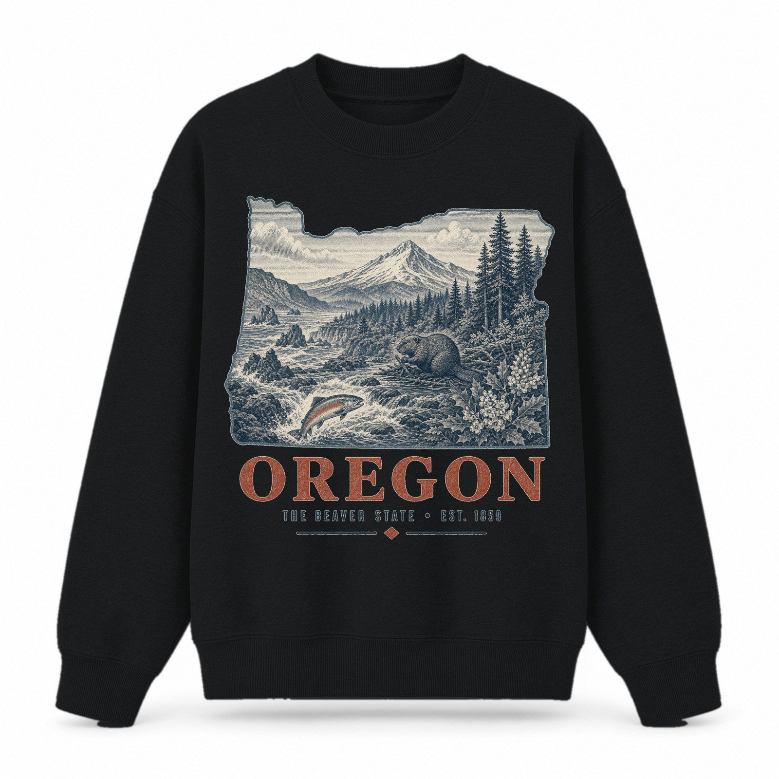 Vintage Oregon State Graphic Crewneck Sweatshirt in Black, front view on a white background