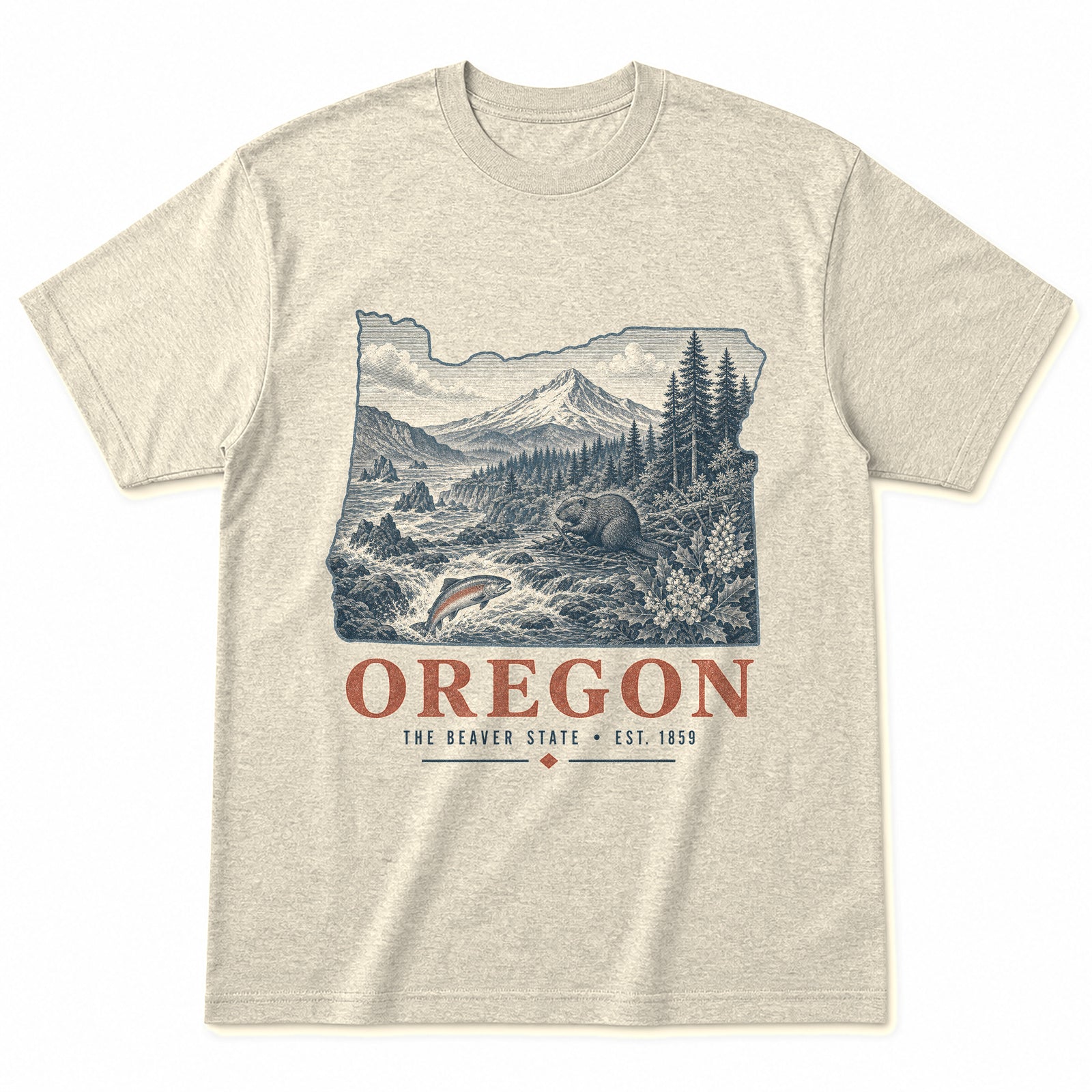 Vintage Oregon State Graphic T-Shirt in Natural Cream, front view on a white background