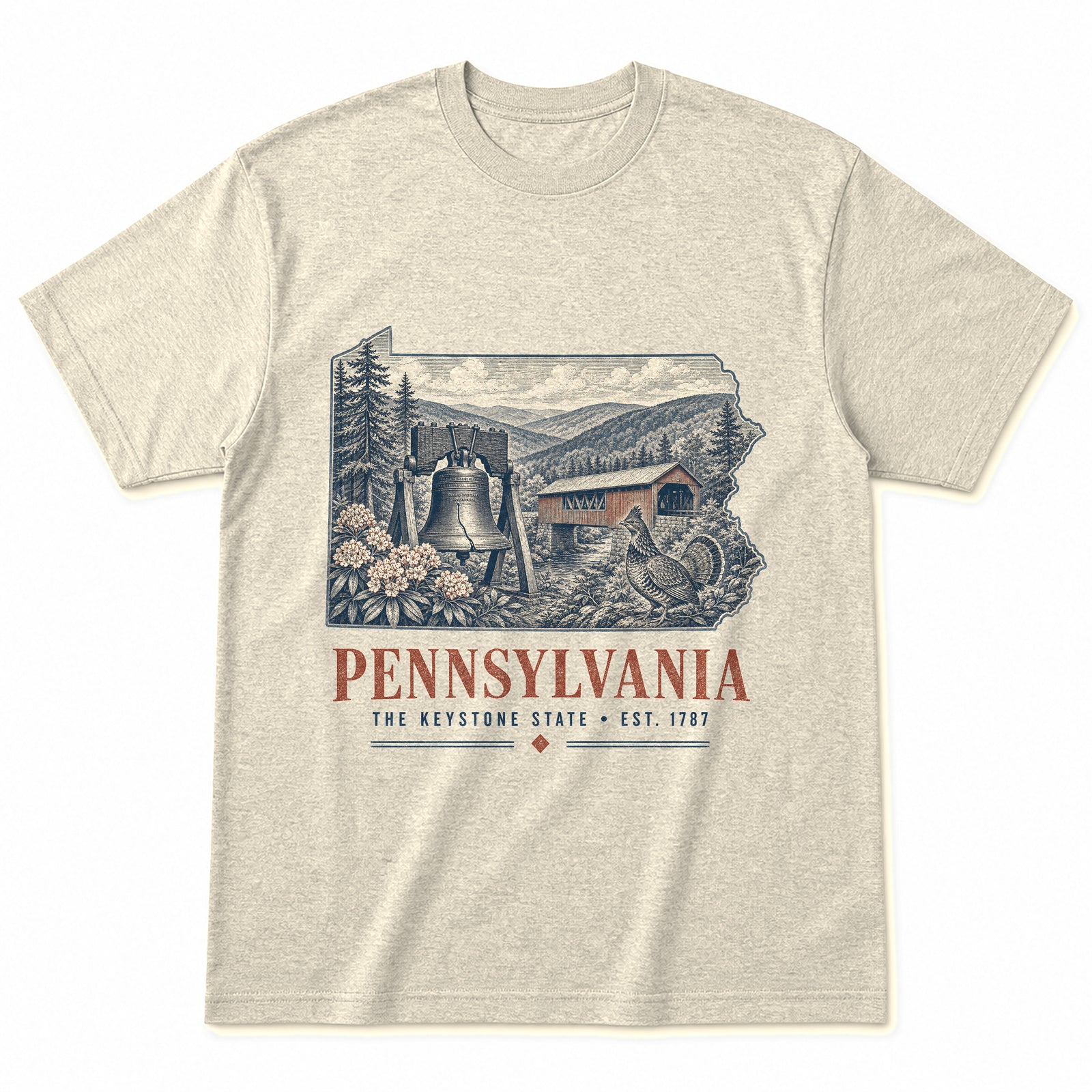 Vintage Pennsylvania State Graphic T-Shirt in Natural Cream, front view on a white background