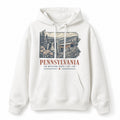 Vintage Pennsylvania State Graphic Pullover Hoodie in White, front view on a white background