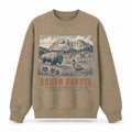 Vintage South Dakota State Graphic Crewneck Sweatshirt in Khaki, front view on a white background