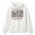 Vintage South Dakota State Graphic Pullover Hoodie in White, front view on a white background