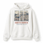 Vintage South Dakota State Graphic Pullover Hoodie in White, front view on a white background